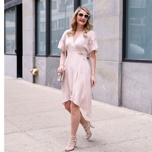 ASTR The Label Blush Pink Lace Trim High Low Wrap Dress  M